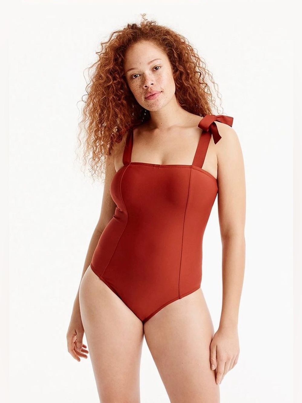 J. Crew Grosgrain Tie-Shoulder One-Piece Swimsuit in Cinnamon, Size 8